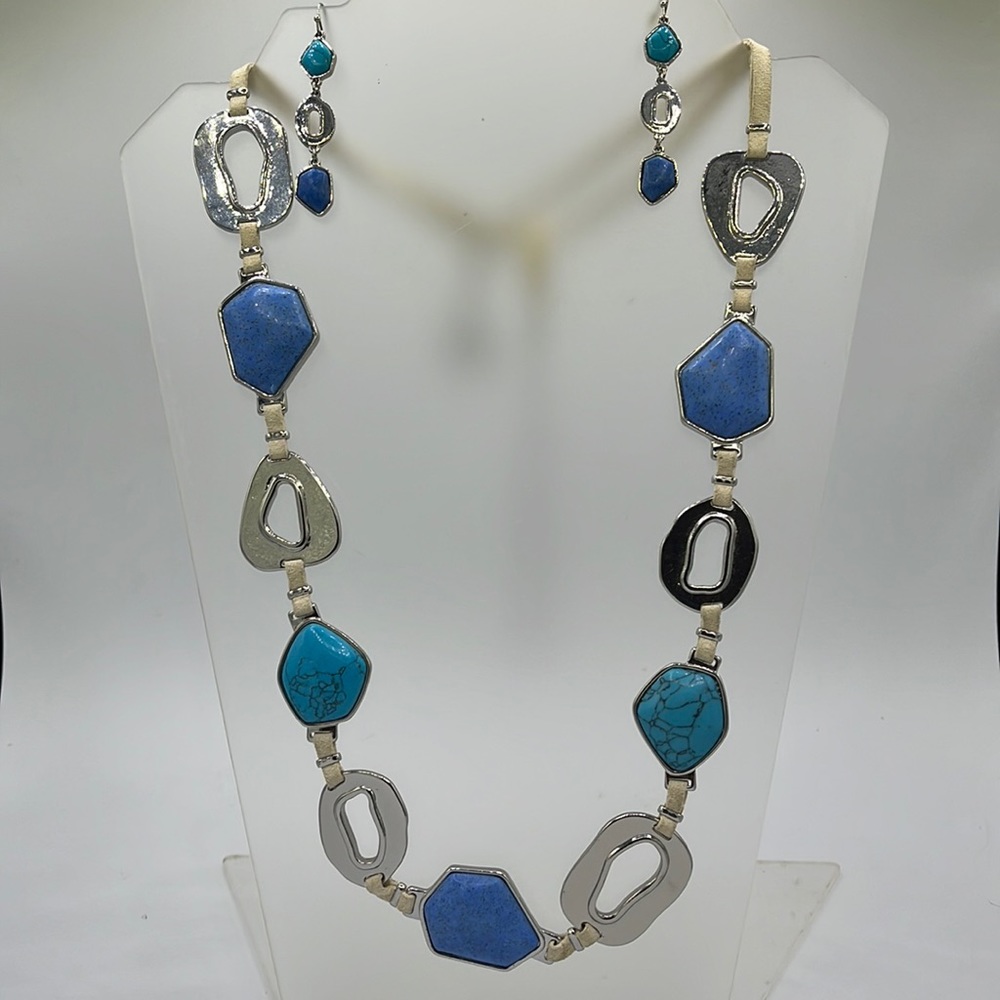 Chico’s Turquoise, Lapis & Silver Necklace & Earring Set